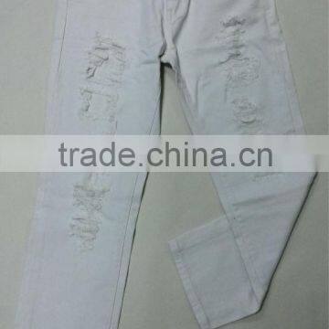 Casual Style Wash White Holes Destroyed Womens Long Sex Jeans