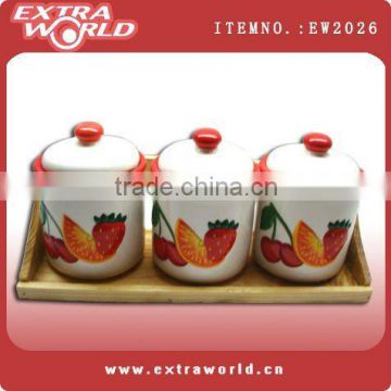 fruited painted ceramic soy sauce and vinegar bottle