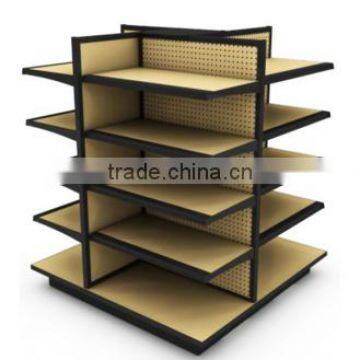 4 way Supermarket Clothing Gondola Shelving Shoes and Clothing Metal Supermarket Gondola Pegboard stand