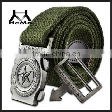 men's military canvas belt with fancy buckle