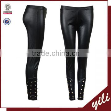 2016 hot selling leather leggings wet look studded calf PU leather leggings