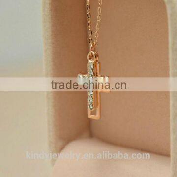 fashion double cross shape crystal pendant short necklace