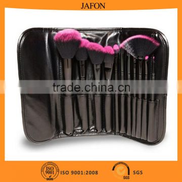 Pink synthetic hair brush set with shiny black brush pouch