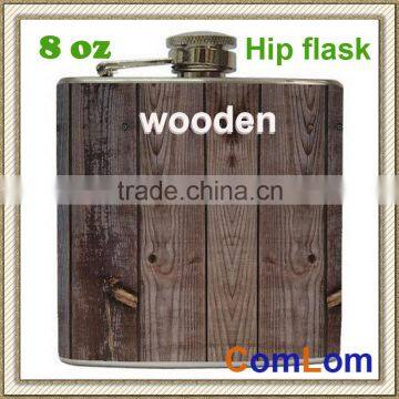 novelty 8oz stainless steel wooden hip flask