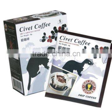 Civet Coffee in drip style single-serving filters