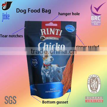 Stand up plastic dog food bag with zipper