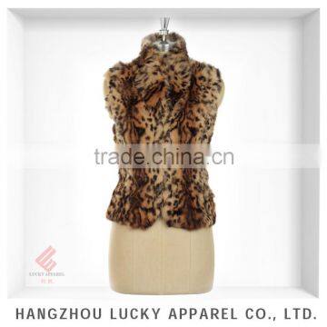 women fashion knitted rabbit print fur vest winter 2015 LK15076