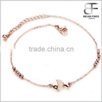 Fashion Jewellery Stainless Steel Rose Gold Plated Womens Anklet Fish Pendant Beads Ankle Foot Chain