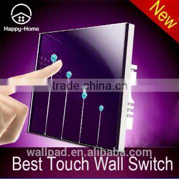 New Wallpad Pink LED Waterproof UK Tempered Glass 110~250V 4 gang 2 way 3 way Electrical Touch Screen Light Control Wall Switch                        
                                                Quality Choice