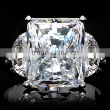 Fashion Alette's Emerald Cut White Gold CZ Engagement Ring photo-5