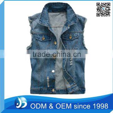 Hot Sale Button Down Distressed Vest Mens Denim Vest