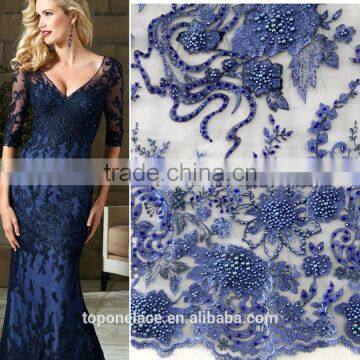 2016 Fashion heavy beaded lace fabric 3d flower lace embroidered fabric french lace evening dress