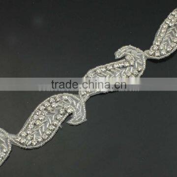 30mm crystal wedding leaf shape bead trim for bridal sash R2319