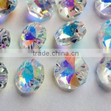 6.28 -8 12 Iridescent AB Asfour Full Lead Crystal 14mm Octagon Beads Shabby Chic Aurora Borealis Prisms