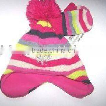 boys acrylic knitted earflap hat and gloves set