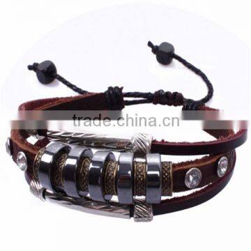 Leather Hemp Cord Alloy Tungsten Steel Stone Bracelet