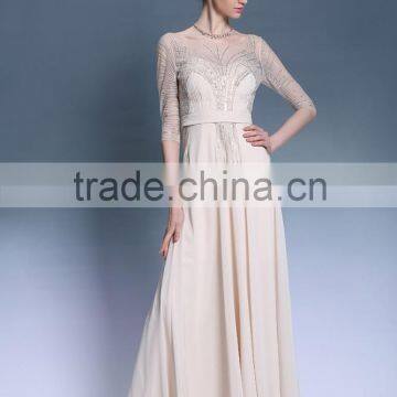Hot selling unique design transparent lace long sleeves dress