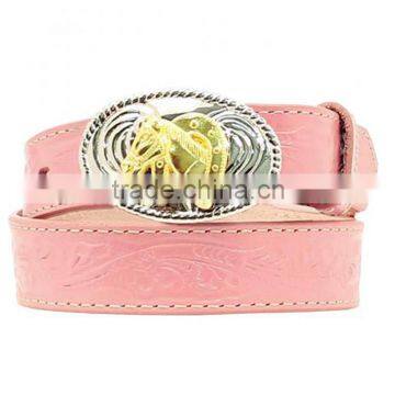 Western Silver-tone Buckle Features Gold-tone Horse Head Cowgirls Pink Horse Buckle Belt