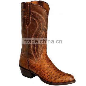 Black tan cowboy handmade round toe fancy stitched calfskin shaft western full quill ostrich vamp boots wholesale