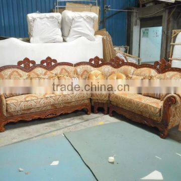 Antique solid wood high quality linen fabric luxury Lshape corner sofa (DXY3102)