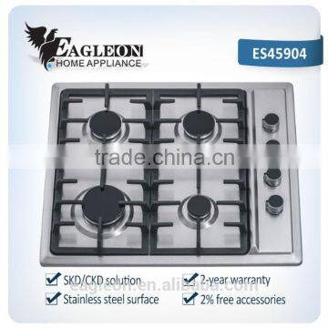 Cast iron gas stainless cooktop four burner with metal knob