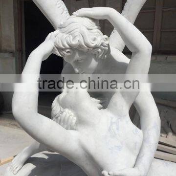 White Marble Carved Cupid and Psyche Statue photo-2