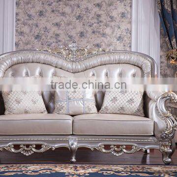 Graceful European Noble Living Room Furniture Genuine Leather Sofa Set photo-4
