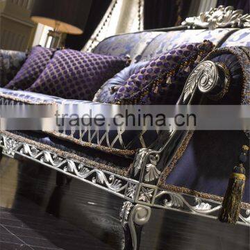 Neo Classic Elegant Purple Sofa Seat Set, Exquisite Carved Mahongany Sectional Sofa Set, Hanging Tassel Deco Sofa Set photo-5