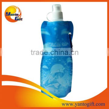 Custom logo printed 480 ml Blue Foldable Water Bottles