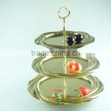 Stainless Steel Three Layer Metal Fruits Plate Leaf Decoration and Clourful photo-4