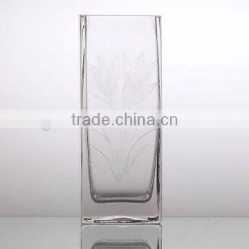 Tall Cube Glass Vase With Decorative Flowers photo-2