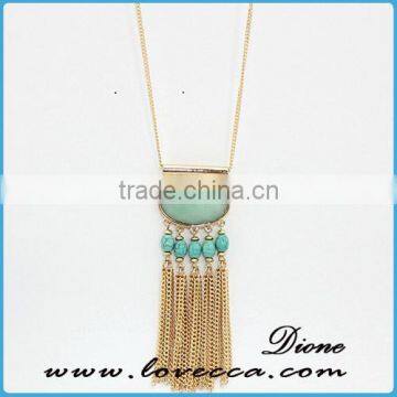 Elegant Green Gemstone Turquoise Necklace With Tassel Chain