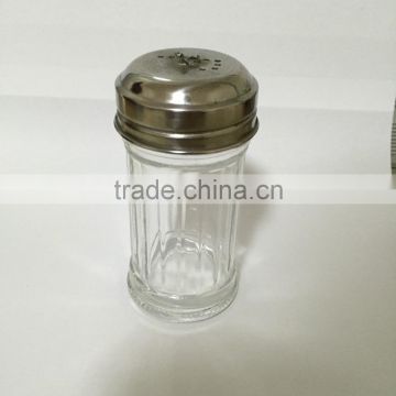 Glass condiment bottles with a metal cap