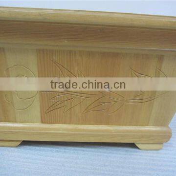 Carving Peony Decor Four Feet at the Bottom Wood Flowerpot photo-5