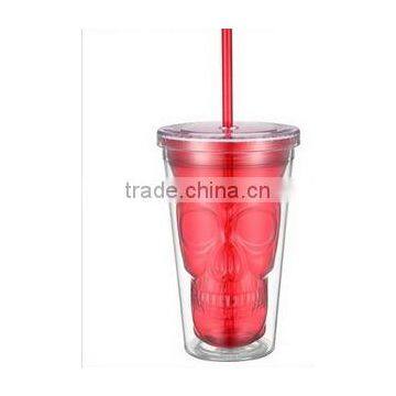 Plastic Double Wall Acrylic Tumbler With Straw Wholesale Skull Mug Cup photo-3