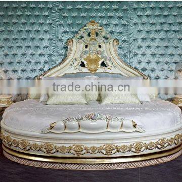 luxuious antique solid wood Italian Baroque elegant hand painting color french Retro king size round bed