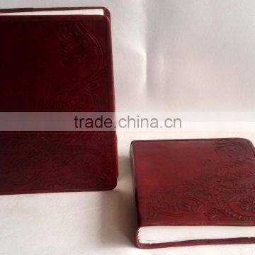 Handmade Genuine Plain Pippin Embossed Paisley Design Leather Notebook photo-4