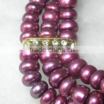 8-9mm Button Shape Lavender Freshwater Pearl Bracelet photo-2