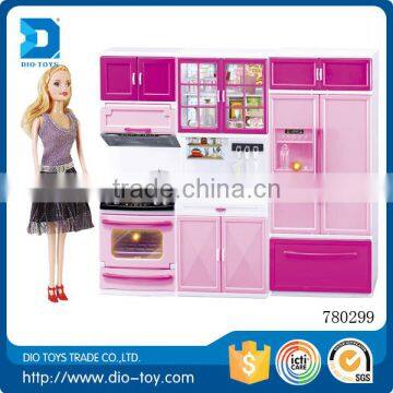 2017 Hot Sale Plastic Toy kitchen Sets Kitchen Cabinet Toy with doll