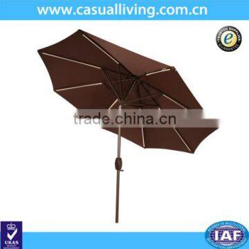 9FT Solar Powered LED Lights Patio Umbrella Aluminum Outdoor Market Umbrella