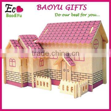 Children's wooden environmental 3d puzzle toys , small Purple Lodge pussy fancy toy