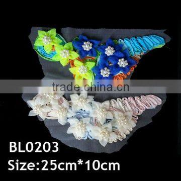Handmade applique design colorful fabric flower trim for cloth