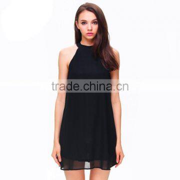 new arrival Summer Women Fashion Black High Neck Sleeveless Swing Off the Shoulder Sexy Evening Party Clubwear Elegant Dress