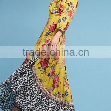 Vibrant Colors Embedded Vintage Long Sleeve Floral Maxi Dress Western Frock Designs For Ladies HSd5158 photo-3