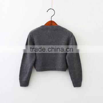 Fashion Kid Girls Rose Embroidery Short Kintted Sweater for Autumn photo-4