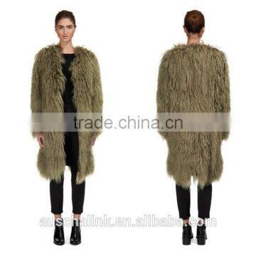 Best Selling Fashion Green Sheepskin Long Coats for Ladies photo-6