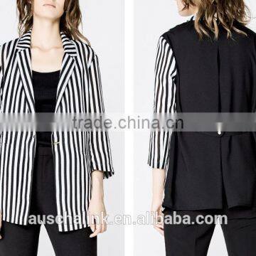 Summer Ladies Designer Black and White Stripes Coat Customized photo-5