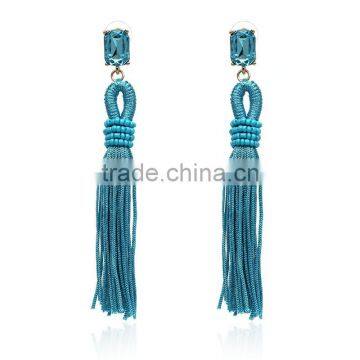 Bohemian Jewelry Rhinestone Gems With Long Colorful Tassel Charms Earrings for Women photo-3