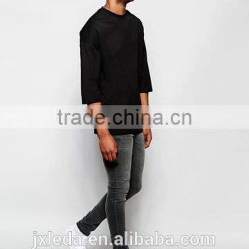 Men Oversized 3/4 Sleeves Dropped Shoulders Black T-shirt OEM Supplier in China photo-4