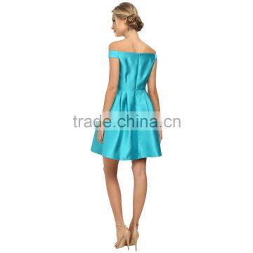 One-line Shoulder Plain Blue Short Bridesmaid Dress With Zipper photo-2
